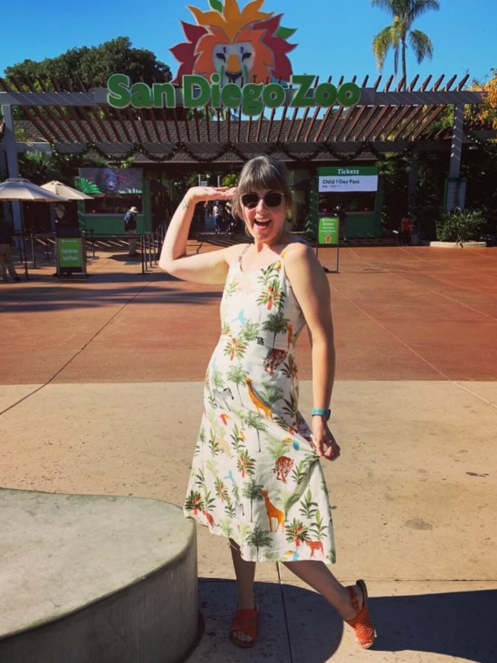 Sugarhill sun dress, safari animals print with adjustable straps.